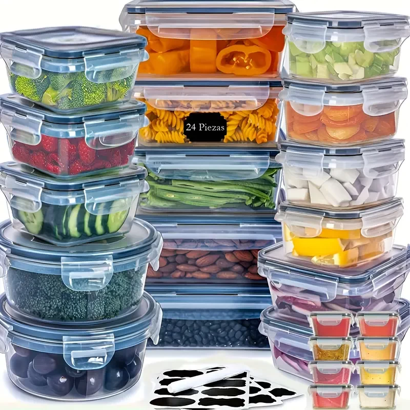 48pcs Food Storage Container Set, Fresh-Keeping Boxes, Easy-to-Secure Lids (24 Lids + 24 Containers)- Airtight Plastic Containers, Suitable For Pantry, Travel, Outdoor Picnics, Kitchen Organization, C