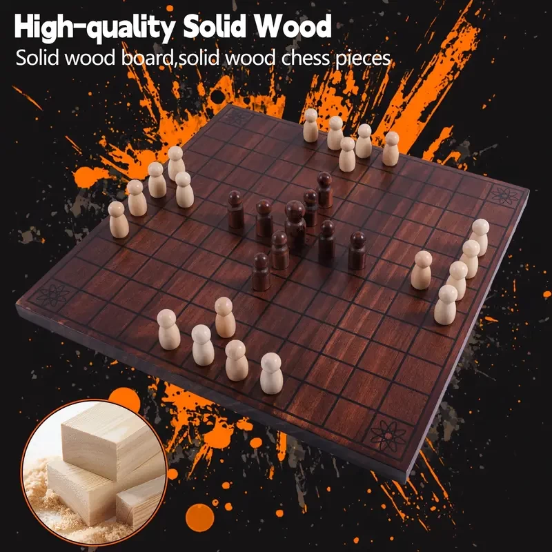 Viking Chess Board Game, Solid Wood Chessboard Traditional Two-Player Strategy Board Game With 29pcs, Outdoor Travel Board Intelligence Tabletop Chess Set War Game (Flame)