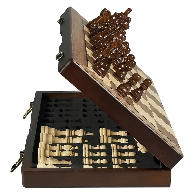 Portable Foldable 15" Magnetic Wooden Chess Set with 2 Extra Queens for Adult Tournament Beginners, Travel Board Game, Ideal Birthday, Easter, Mother's Day or Father's Day Present