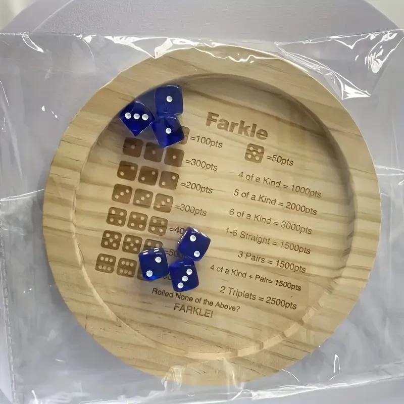 [Farkle Classic Wooden Tray] 6 Dice Farkle Classic Wooden Dice Tray - Family Gathering Travel Table Game Gift