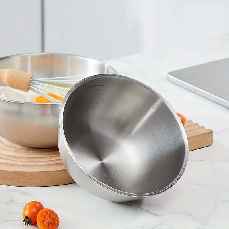 3pcs/ set Stainless Steel The Mixing Bowl with Measuring Marks, Durable Salad Bowl Set, Used for Cooking, Baking and Preparation, Kitchen and Restaurant Necessities.