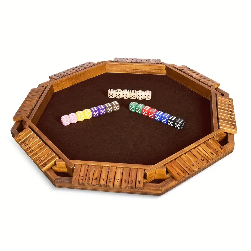 Upgraded 2-8 Players Shut The Box Dice Game-8-Way Wooden Board Table Math Game With 16+6 Dices - Close The Box Game For Kids, Adults Families Party Club (Instruction Included)
