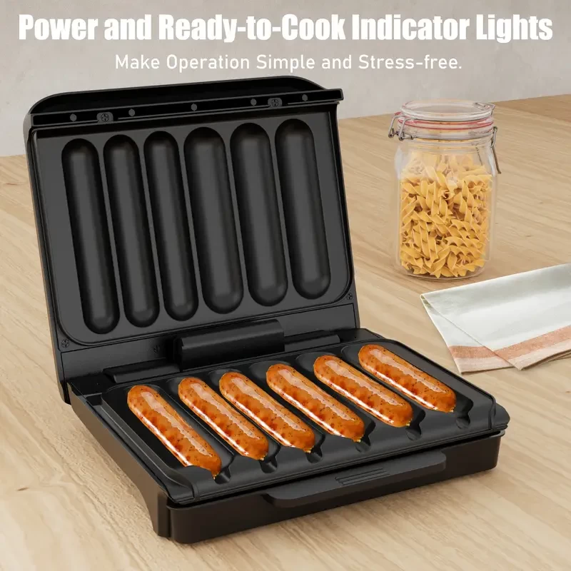 Electric Hot Dog Machine And Sausage Grill with Oil Drip Tray, And Cord Storage, Ideal for Veggie Sausages, BBQ Or Hot Dogs, Nonstick Plate for Easy Clean