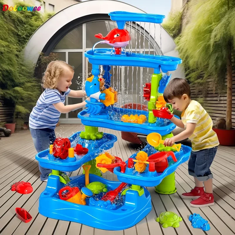 Doloowee Sand And Water Table Toy For Kids, 5 Tier Showers Pond Table, Kids Play Activity Summer Outdoor On Beach Backyard Age 3-5 Up
